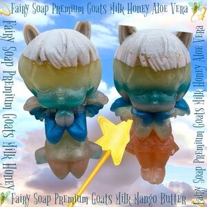 2 Fairy Soaps- Goats Milk, Honey, Mango, Shea, Coconut, Multi-Color, Cute!